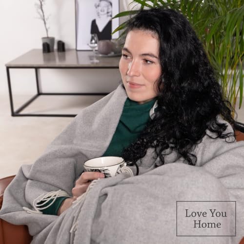 LoveYouHome Kaschmir Fischgrät Kuscheldecke 140x200cm Weiß-Grau – Bild 4