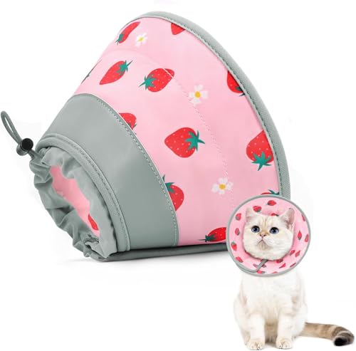 GoGoPaw Cat Cone Collar Soft to Stop Licking, Adjustable, Foldable Lightweight Kitten Cones After Surgery Recovery for Cats & Kittens, Cat Cone Alternative, Easy Eating (Pink, S)