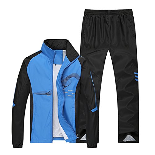 Real Spark Men's Full Zip Jacket and Pants Jogger Tracksuit Casual Running Sweat Suit Blue XL