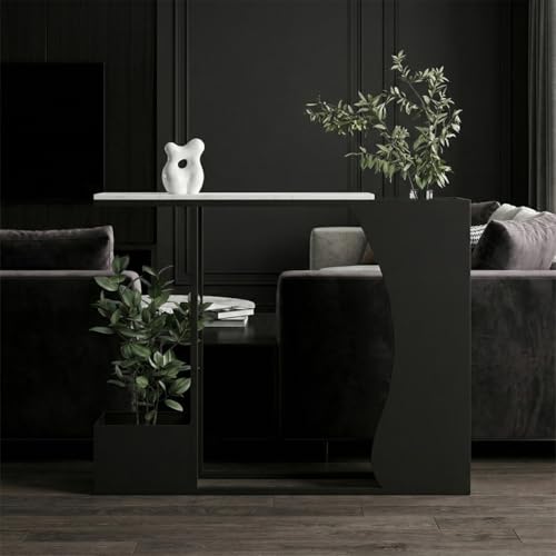 Mueble de recibidor con marco de metal negro y sobre efecto mármol de alta gama 5