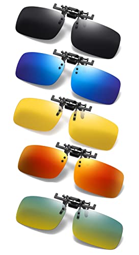 Image of Clip on Flip up Polarized Lens For Prescription Glasses UV Protection Sunglasses (Clear lenses not Polarized)