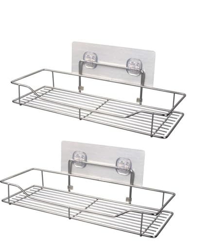 Image of D.k 11 Stainless Steel Multipurpose Bathroom Rack, Kitchen, Home, Adhesive Organizer for Bathroom Without Drilling Storage Rack for Shampoo, Detergent Racks, Wall Mount Rack (Pack of 1)