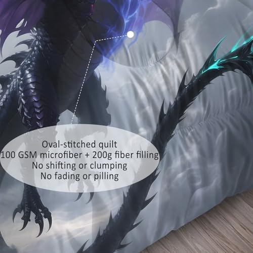 Image of 3D Dragon Comforter Set Full Size Lightning Dragon Animal Bedding Sets for Girls Boys Kids Adults Bedroom Decor Thunder Magical Beast Quilt 1 Comforter 2 Pillowcases