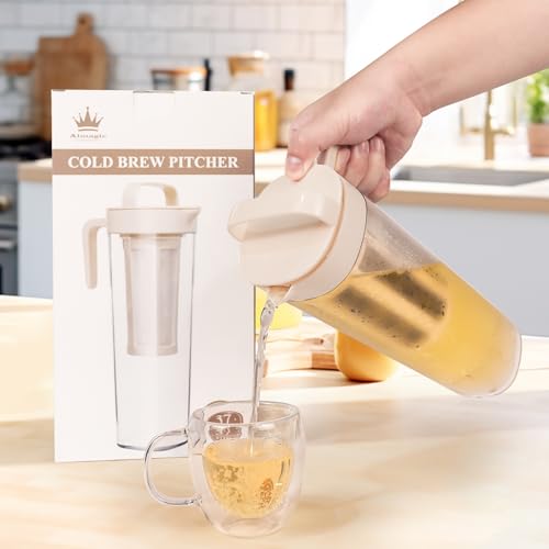Jarra de chá gelado, cafeteira fria – Jarra de PP sem BPA com filtro de malha durável, tampa à prova