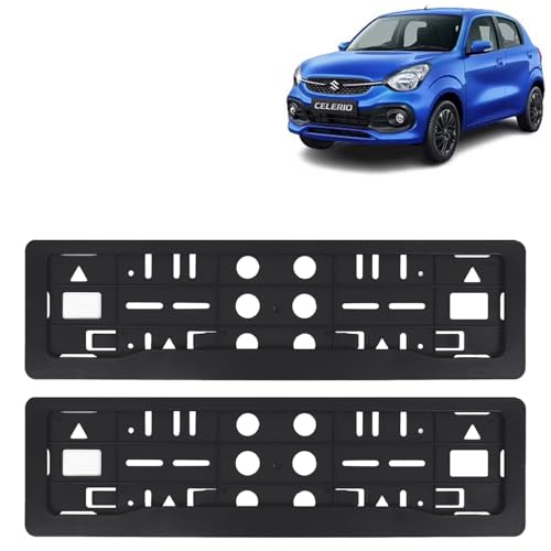 Image of KINGSWAY Celerio Car Number Plate Frames for All 2021 Onwards Models of Maruti Suzuki Car Registration Plate Holders, Black Licence Plate Covers (Front and Rear), Universal Size 51.5 x 14.5 cm