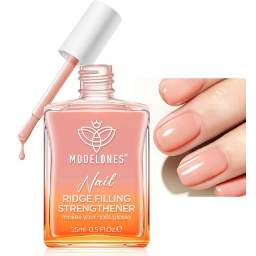 modelones Nail Strengthener and Growth Nail Hardener Extra Strong and Growth Nude Nail Polish Nail Repair for Damaged Nails Strengthening Polish Ridge Filler for Nails 15ml