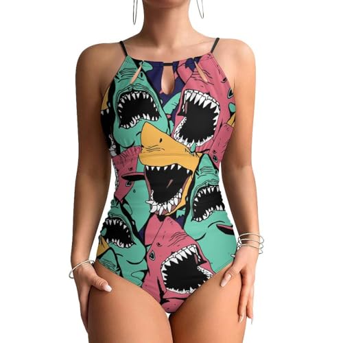 Maillots de bain une pièce femme requins colorés beachwear