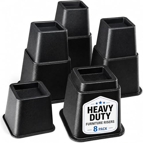 Home It Adjustable Bed Risers - Elevation in 3, 5 or 8 Inch - Heavy Duty Stackable Furniture Risers...