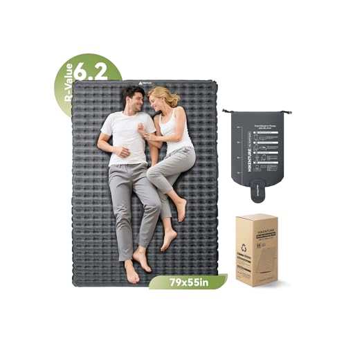 Hikenture Camping Sleeping Pad, 6.2 R-Value Camping Mattress for 2 Person,79x55 in,Inflatable&Ultralight Insulated Outdoor Sleeping Mat for 4 Season Hiking,Backpacking(1222-A1)