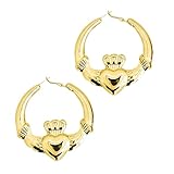 Uniqeu - Pendientes de aro para mujer, diseño de corazón y coronas, chapados en oro o plata, Medio, como se describe, como se describe
