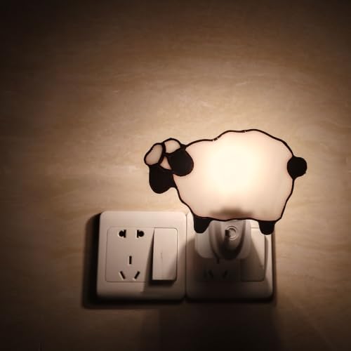 Image of CHEZBABY Stained Glass Night Light Plug into Wall Lamp Decorative Accent Nightlight for Hallway Bedroom Bathroom Kitchen Home Decor(Sheep)