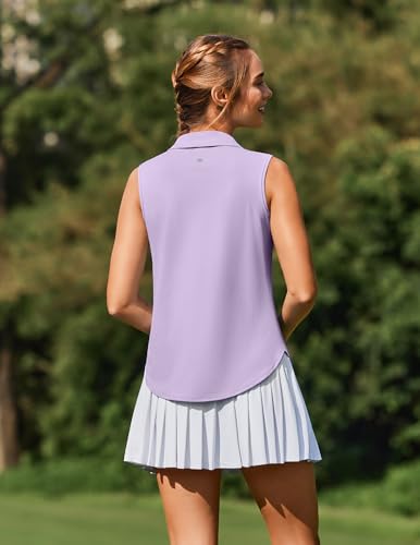 Image of PINSPARK Women Golf Shirts Sleeveless UPF 50+ Tennis Polo V-Neck Quick Dry Athletic T Shirt 1 /4 Zip Collar Workout Tank Top