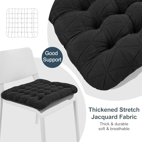 BUYUE Good Support Office Chair Cushion, Luxury Jacquard with Anti-Skid Silicone Seat Cushion Padded for Computer Desk Kitchen Chair (1 Count, Black)