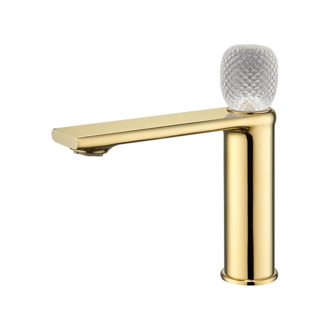 Mitigeur de lavabo en laiton doré avec cascade LED en cristal luxueuse