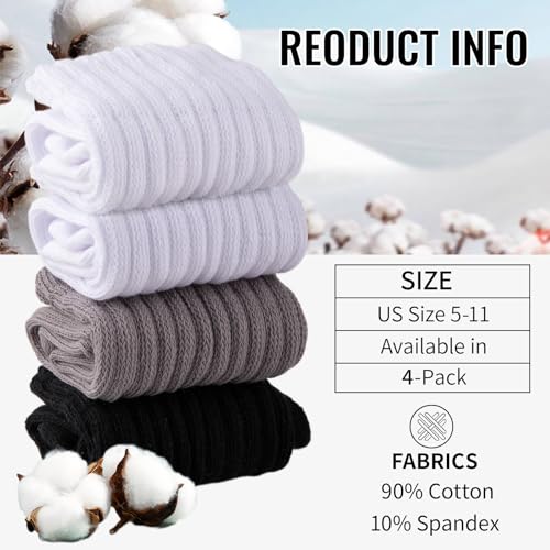 COOVAN Slouch Socks Women 4 Pairs Knee High Scrunch Cotton Soft Knit Cushion Extra Long Socks2