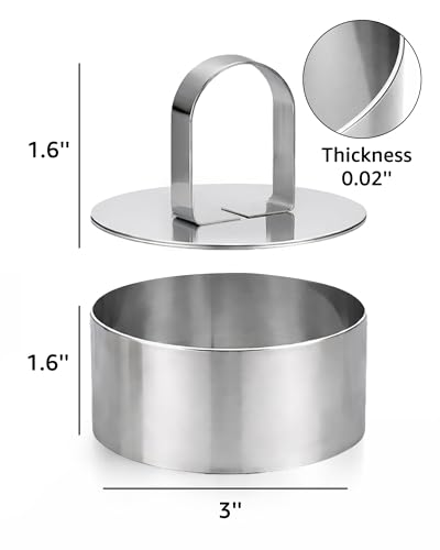 Vosturdy Ring Molds for Cooking, 3\'\' Stainless Steel Mousse Mold with 1 Pusher, 4-Piece Cooking Rings for Cake, Crumpet, Pancake, Egg, Salad, Dessert - Thumbnail 5