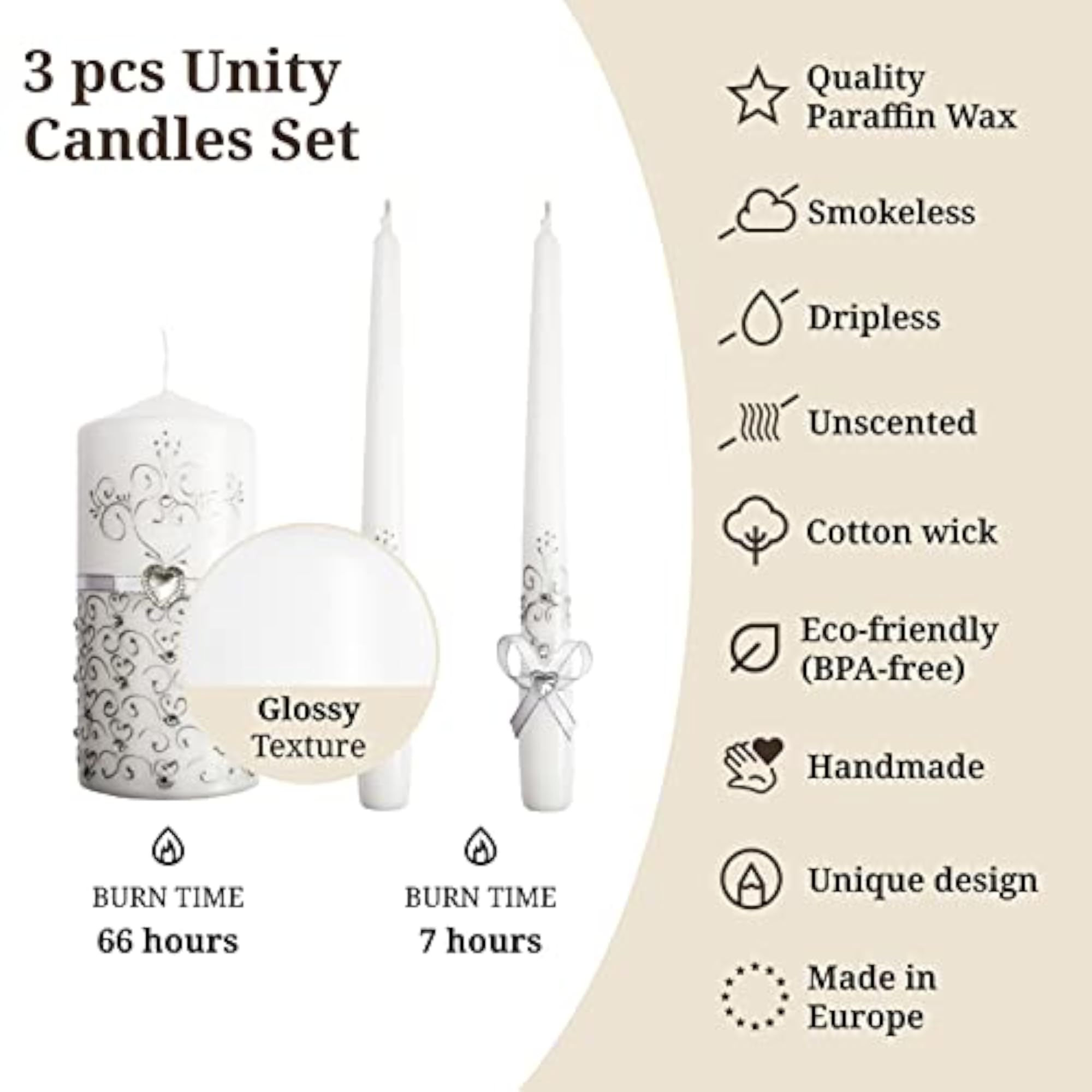 Unity Candles for Wedding Ceremony Set - 3 Pcs