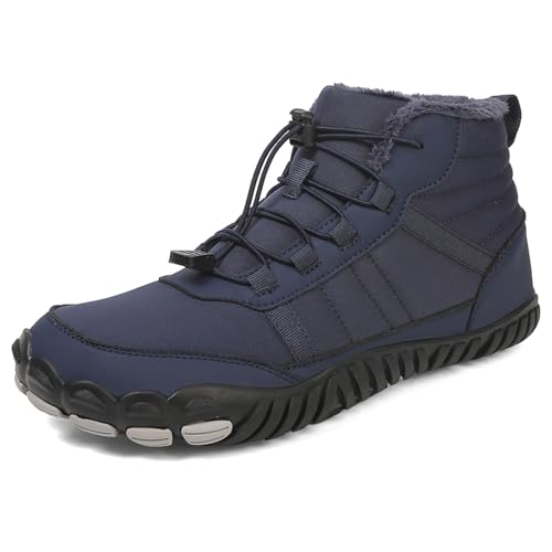 Men's and Women's Barefoot Hiking Boots | Zero Drop Winter Snow Boots with Wide Toe Box | Slip-On Waterproof Ankle Booties | Minimalist Five-Finger Sneakers for Outdoor Hiking and Walking Navy