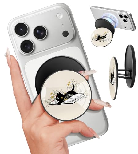 Image of Magnetic Phone Grip, Cute Finger Grip Phone Stand, Black Cat