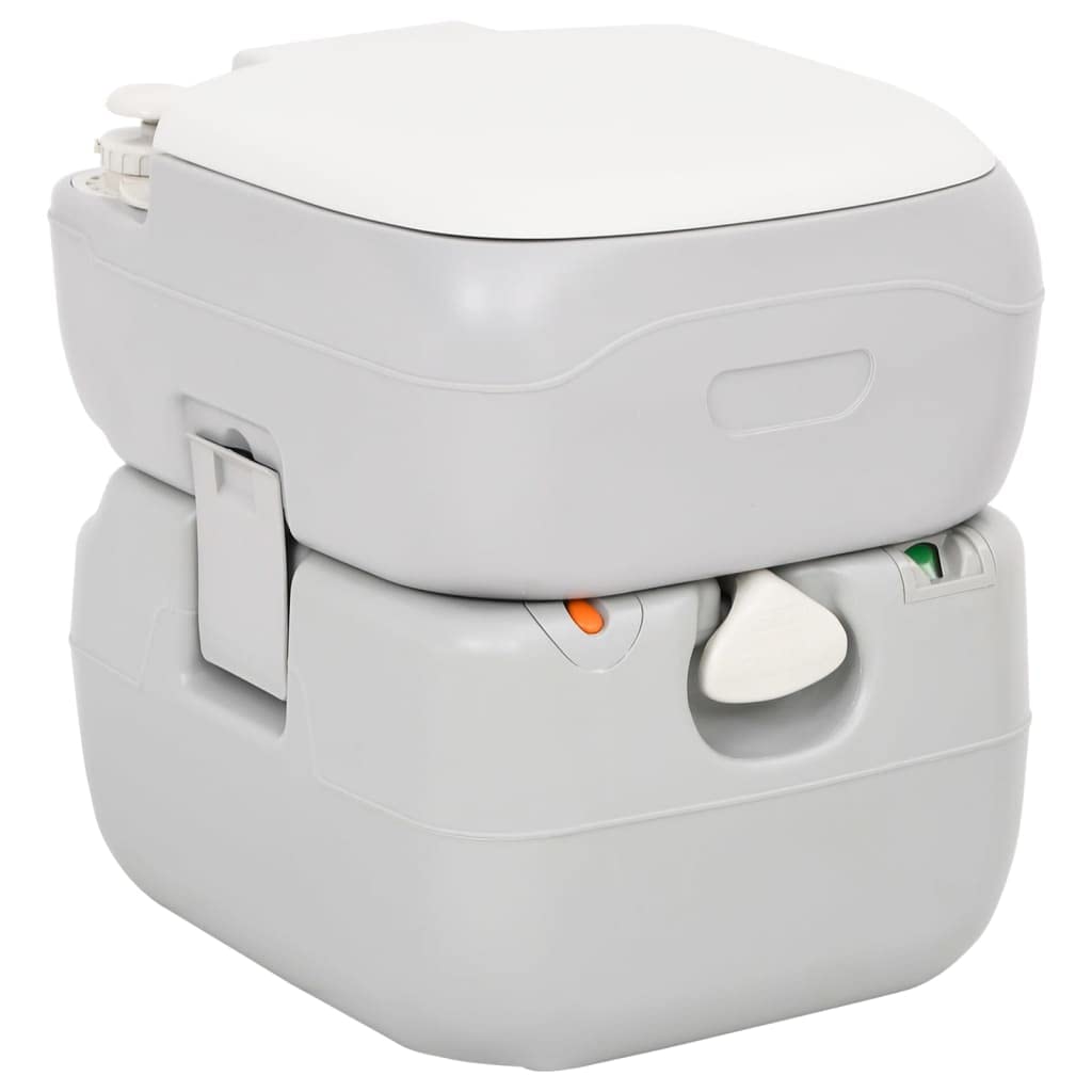 Tragbare Camping-Toilette Grau Weiß 22+12 L HDPE leichte, auslaufsichere, geruchlose Toilette für Outdoor, Wohnmobil, Festival, Wanderung, Notfall, Garten, Kinder, Männer und Frauen