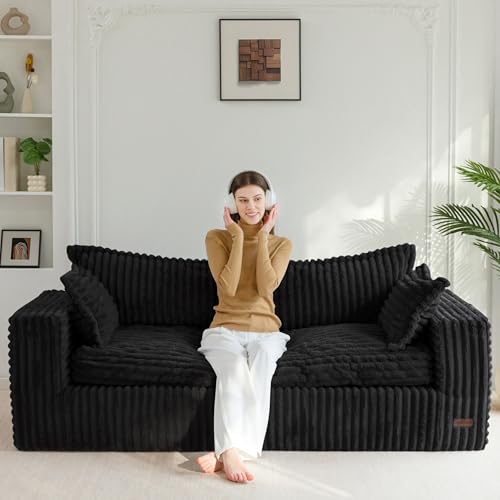 Image of MAXYOYO 76 inch Bean Bag Sofa Couch, Loveseat Boneless Couch for Adults, Upholstered Small Mini Sofa Couch for Living Room Office Apartment, No Assembly, Black