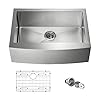 KIBI 30 Inch Handcrafted Farmhouse Apron Single Bowl Real 16 gauge Stainless Steel Kitchen Sink with Strainer and Grid K1-SF30