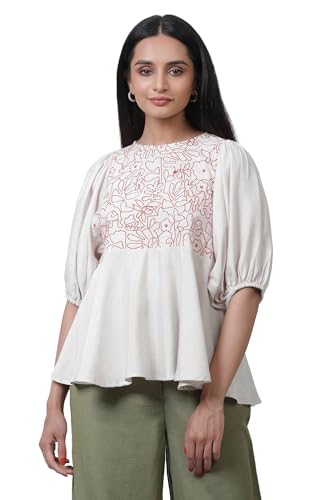 T-shirt uni en coton blanchâtre W for Woman haut femme