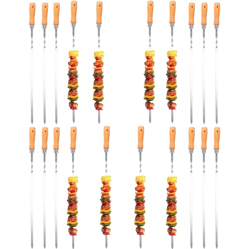 ZMC 20 brochetas para barbacoa de 55 cm de acero inoxidable con mango de madera, brochetas de kebab, brochetas de shish kebab y pinchos de carne, pinchos largos y inoxidables para barbacoa, bandeja de