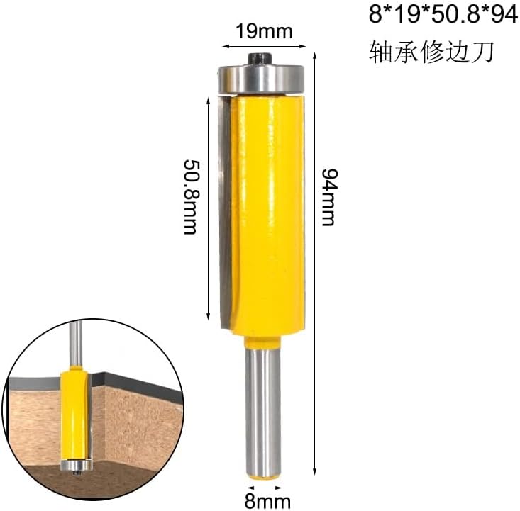 1pc 8mm Flush Trim Pattern Router Bit Top & Bottom Bearing Bits Milling Cutter for Wood Woodworking Cutters MC02214 (Size : Flush Trim bit)
