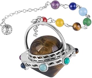Nupuyai 7 Chakra Tiger's Eye Crystal Quartz Point Pendulum for Divination Dowsing Scrying, Energy Healing Stone Pendulum with Beads Chain