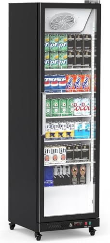 Image of Commercial Refrigerator 25.5 Cu.ft Glass Door Fridge, Display Beverage Cooler with LED, Adjustable Shelves, Upright Freezer for Restaurant, Bar, Convenience Store, Home, Black