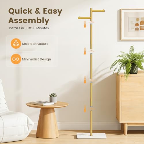 Metal Freestanding Coat Rack, 68.9"H Z-Shaped Coat Tree with Natural Rock Base, Modern Clothes Hanger Stand for Coats, Hats, Bags & Scarves, Ideal for Entryway, Bedroom, Office & Living Room by Beolisave - Used condition - Image 7