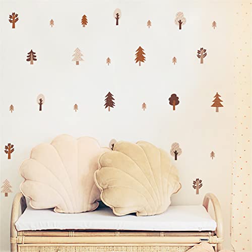 Image of 54 pcs Small Boho Woodland Trees Wall Decals for Girls Boys Bedroom - Forest Kids Wall Stickers Nursery Classroom Daycare Vintage Beige Removable Wall Stickers Bohemian Wall Decals with Test Sample!