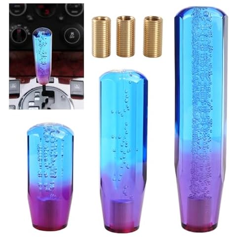 YIUIY Crystal Shift Knob Universal Gear Shifter Stick Shift Knobs Transparent Bubble Purple Blue 10CM with Adapters Cover