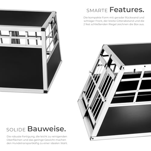 tectake® Hundebox Auto oder Hundebox für Zuhause. Aluminium Doppel Hundetransportbox, leicht und stabil, Auto Kofferraum Transportbox für bis zu 2 Hunde - 89 x 69 x 50 cm