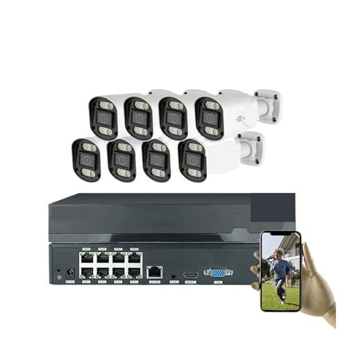 De Cámaras Seguridad CCTV PoE 5 MP, Kit Videovigilancia For El Hogar, NVR 4 Canales, Audio, Cámara IP For Exteriores(8CH 8 Bullet Camera)