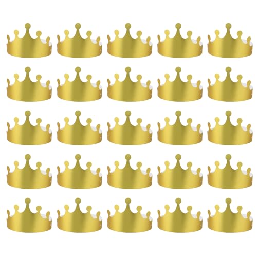 25 coroas de papel dourado, coroa de aniversário dobrável, coroa de aniversário para crianças, ajustável, chapéus de festa para crianças, adultos, festas de aniversário, ano novo, aniversário de