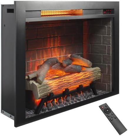 Donext 24 Inch 3D Flame Projector Electric Fireplace Stove, 4 Adjustable Flame Brightness, All Seasons Usable, Infrared Quartz, Remote, Removable Table Feet