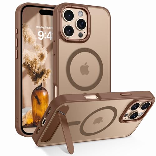 Image of GUAGUA Case for iPhone 16 Pro Max with Invisible Kickstand, Satin Skin Feel Matte Anti-Scratch, Slim Military-Grade Shockproof Semi-Transparent Cover for iPhone 16 Pro Max 6.9 inch, Brown