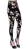 VIV Collection Plus Size Printed Brushed Leggings (Lily Black)