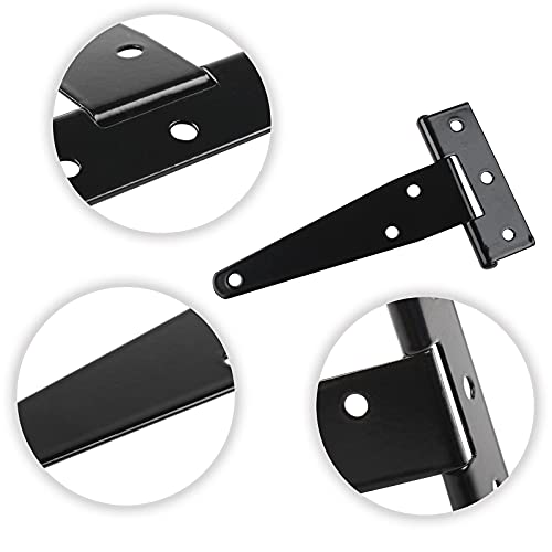 Tambee T-Strap Hinges Light Duty Barn Door Hinges Shed Door Hinges Rustic Hinges Gate Strap Hinge Door Barn Gates Hinges Black Wrought Hardware Iron Rustproof 6Pcs (4Inch) #TOP3