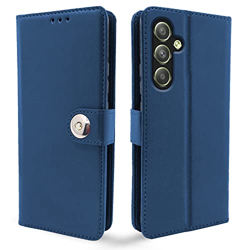 Image of Pikkme Samsung Galaxy A54 5G Flip Cover Leather Finish | Inside TPU with Card Pockets | Wallet Stand and Shock Proof | Complete Protection Button Flip Case (Blue)