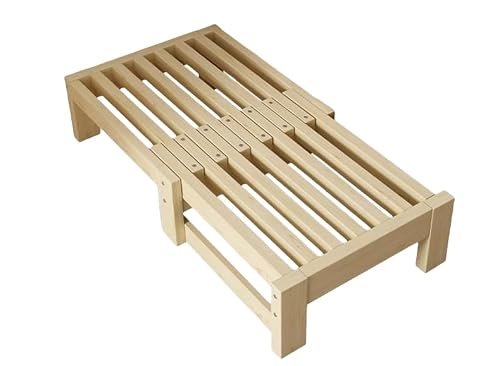 Adjustable Solid Wood Bed Frame, Extendable 110–200cm, Foldable Space-Saving Design with Wheels, High Legs for Easy Cleaning, Made of Finnish Pine (70*(110-200) cm)