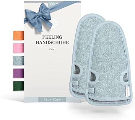 LoWell® - 2 - częściowa rękawica do szorowania - rękawica do szorowania hammam do ciała i twarzy - dodatkowy przewodnik po szorowaniu i 2 przyssawki - szary