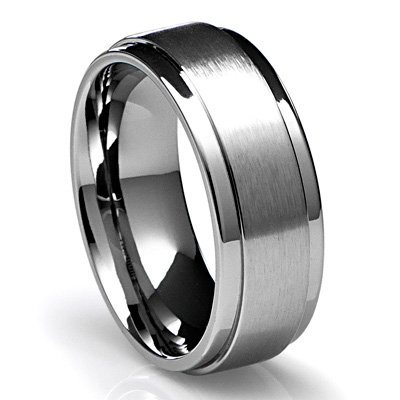 Cavalier Jewelers 8MM Men's Titanium Ring Wedding Band with Flat Brushed Top and Polished Finish Edges [Size 9]