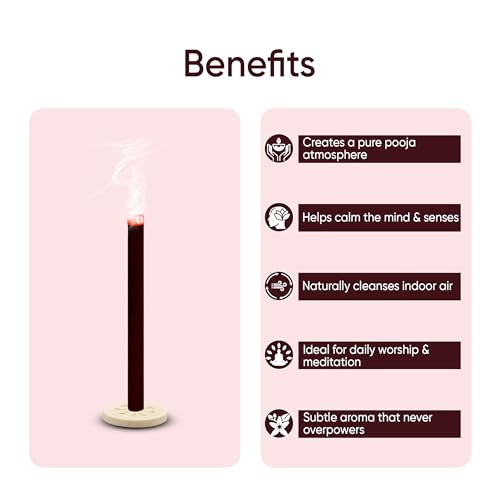 Image of Pure Rose Dhoop Sticks I Bambooless & Charcoal-Free | 40 Long Sticks with Dharma Rath Chakra Dhoop Stand | Pure Natural Rose Chandan Aroma for Pooja, Meditation & Havan