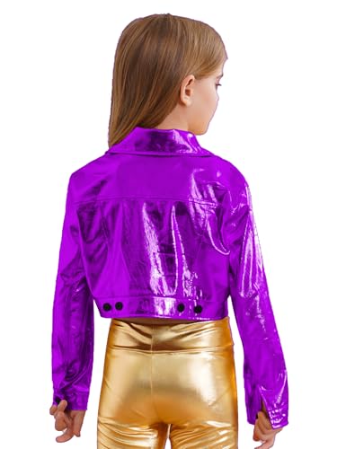 Kids Boys Girls Metallic Jacket Long Sleeve Biker Jacket Hip Hop Jazz Dance Outerwear2