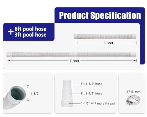 CIPU Pool Hose Kit 1-1/2 Inch, Above Ground Pool Filter Hose Replacement Set with 6 ft & 3 ft Hoses, 2 White Adapters, 2 Clamps and PTFE Tape for Sand Filter Pool Pump by CIPU - Used condition - Image 4