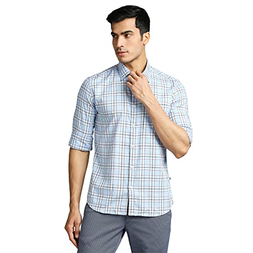 Image of Parx Men's Pure Cotton Checks Pattern Slim Fit Semi Cutaway Collar Full Sleeve Casual Shirt