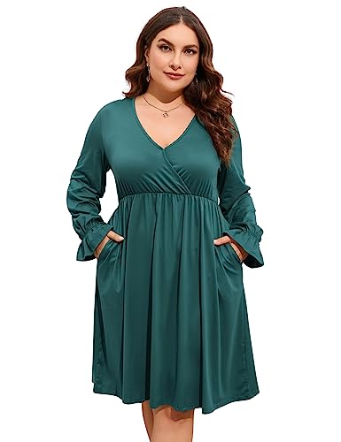 Image of ShopWonder Plus Size Dress Women's V Neck A-Line Knee Length Wrap Swing Dresses Plus Size A Line Party Mini Dress